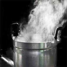steaming hot water